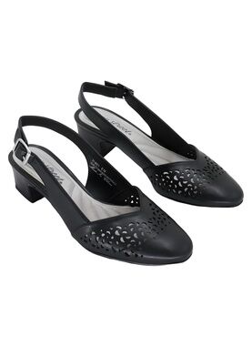 Easy Street Womens Sofie Black Laser Cut Block Heel Slingback Pumps Size 6M